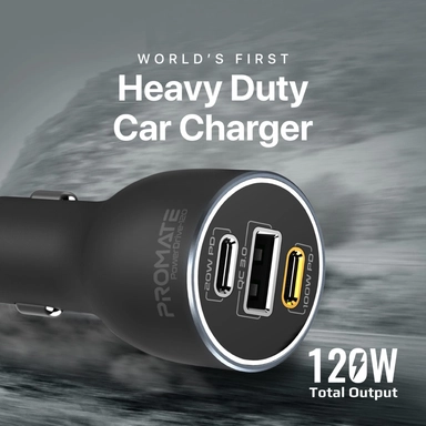 بروميت شاحن سيارة 120 واط، 100 واط PD USB-C، 20 واط، منفذ USB-A، أسود
