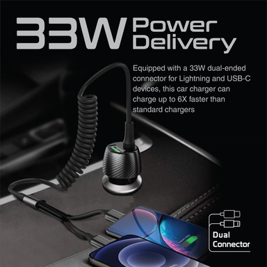 Promate 33W Car Charger with Lightning Connector USB-C Black