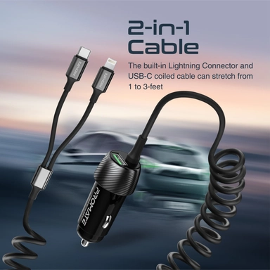 Promate 33W Car Charger with Lightning Connector USB-C Black