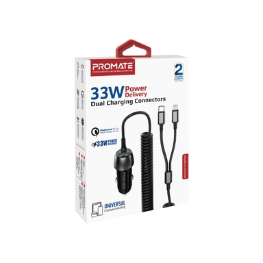 Promate 33W Car Charger with Lightning Connector USB-C Black