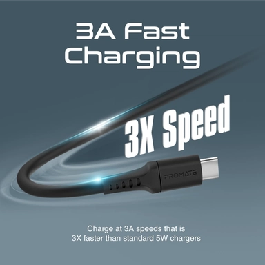 Promate Ultra-Fast USB-A to USB-C Silicone cable 2m Black