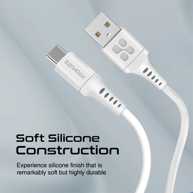 Promate Ultra-Fast USB-A to USB-C Silicone cable 2m White