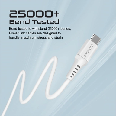 Promate Ultra-Fast USB-A to USB-C Silicone cable 2m White