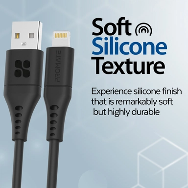 Promate UltraFast USB-A to Lightning Silicon cable 2m Black