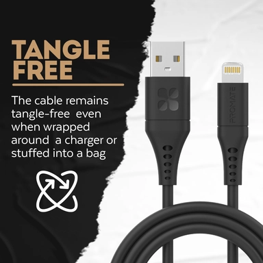 Promate UltraFast USB-A to Lightning Silicon cable 2m Black