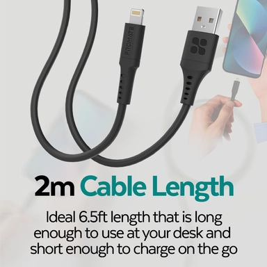 Promate UltraFast USB-A to Lightning Silicon cable 2m Black