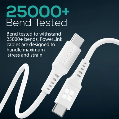 Promate 60W Power Delivery Ultra-Fast USB-C Cable 1.2m White