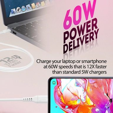 Promate 60W Power Delivery Ultra-Fast USB-C Cable 1.2m White
