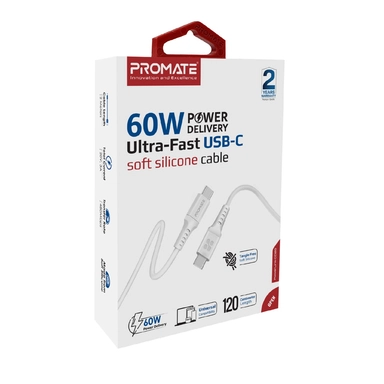 Promate 60W Power Delivery Ultra-Fast USB-C Cable 1.2m White