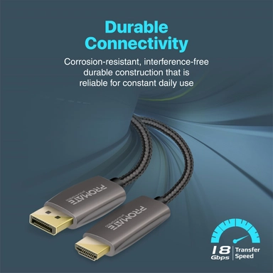 Promate 4K@60Hz Display Port to HDMI Cable 2m Grey 