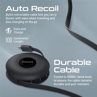 Promate 3-in-1 Retractable Magnetic Charging Cable 60W Black