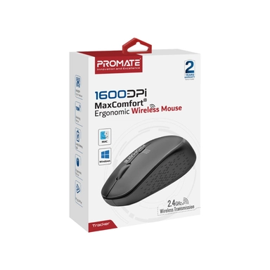 Promate MaxComfort Ergonomic Wireless Mouse Tracker Black