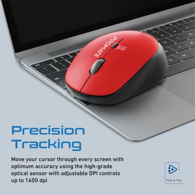 Promate MaxComfort Ergonomic Wireless Mouse Tracker Red