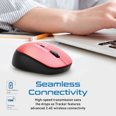 Promate MaxComfort Ergonomic Wireless Mouse Tracker Red