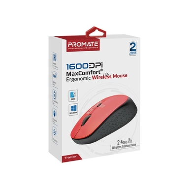 Promate MaxComfort Ergonomic Wireless Mouse Tracker Red