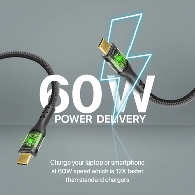 Promate 60W Ultra-Fast USB-C Transparent Cable 1.2m Black
