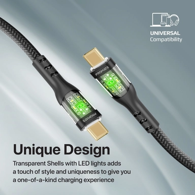 Promate 60W Ultra-Fast USB-C Transparent Cable 1.2m Black
