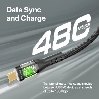 Promate 60W Ultra-Fast USB-C Transparent Cable 1.2m Black