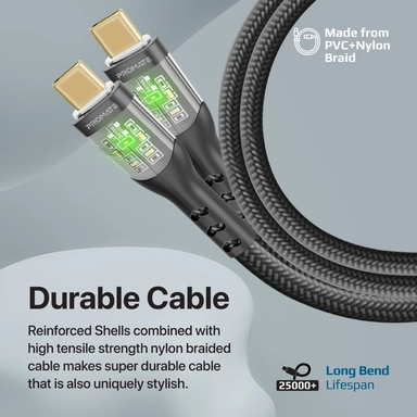 Promate 60W Ultra-Fast USB-C Transparent Cable 1.2m Black