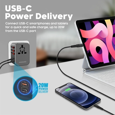 Promat Smart Charging Protect Universal Travel Adapter Black