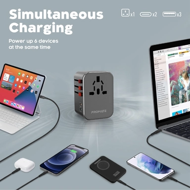 Promat Smart Charging Protect Universal Travel Adapter Black