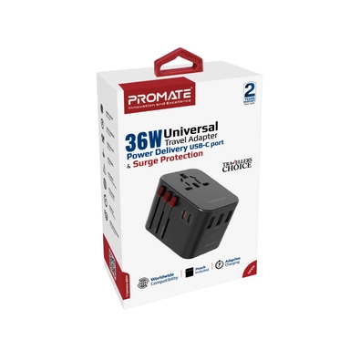 Promat Smart Charging Protect Universal Travel Adapter Black