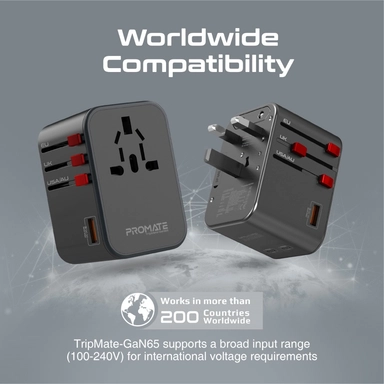 Promate 65W Power Delivery GaNFast™ Travel Adapter Black