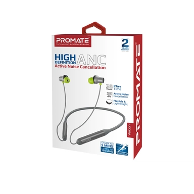 Promate Sporty Bluetooth V5.2 Neckband ANC Earphones Grey