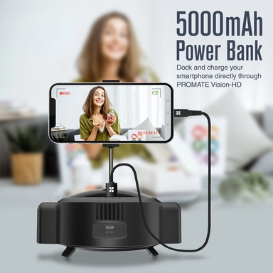 بروميت Ai Smart Track HD كاميرا ويب باور بانك 5000 مللي أمبير في الساعة، أسود