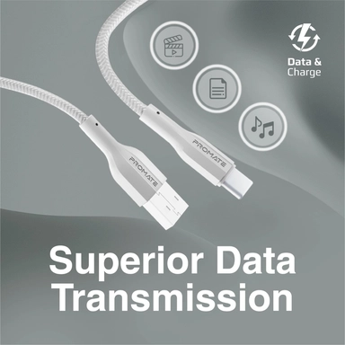 بروميت USB-A إلى USB-C كابل بيانات وشحن 1 متر، أبيض