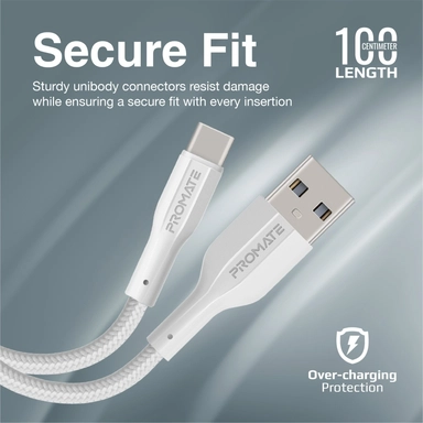 بروميت USB-A إلى USB-C كابل بيانات وشحن 1 متر، أبيض