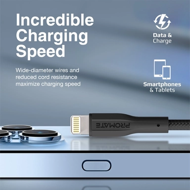 بروميت كابل USB-A إلى Lightning بطول 1 متر، أسود