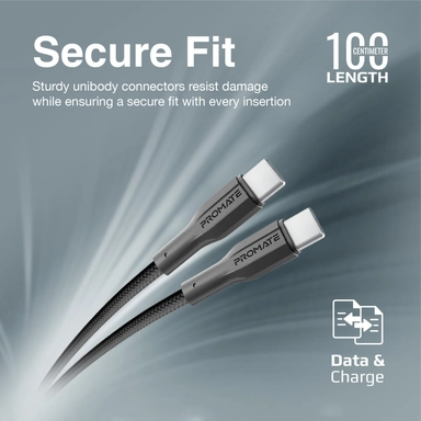 بروميت USB-C إلى USB-C كابل بيانات وشحن 1 متر أسود