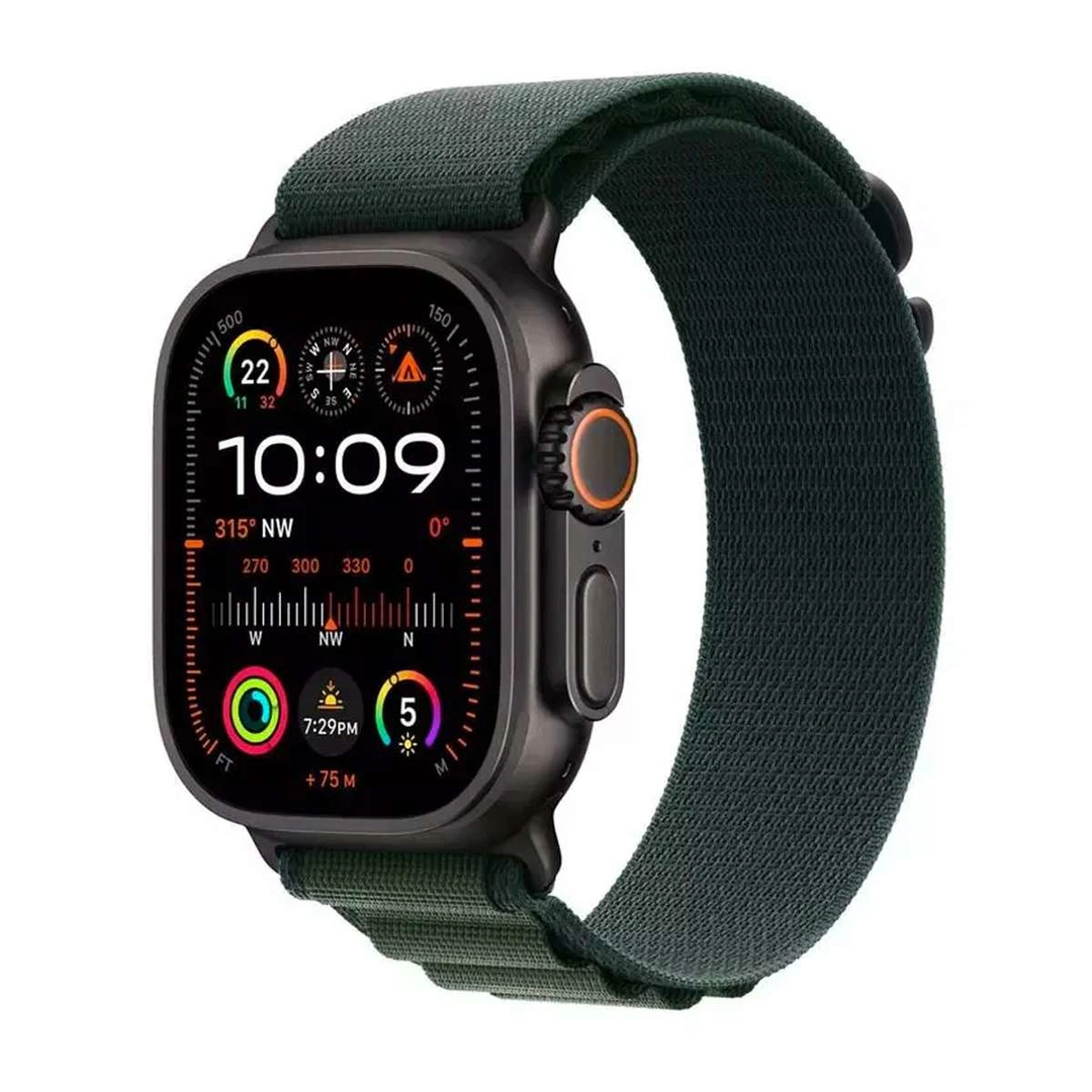 Apple Watch Ultra 2 GPS + Cellular 49mm Black Titanium Case with Dark Green Alpine Loop - Small