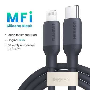 UGREEN USB-C to Lightning Silicone Cable 1m Black