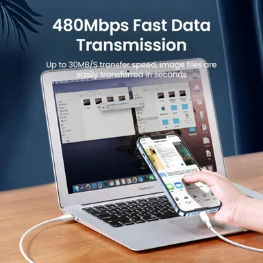 يوجرين , كابل USB-A إلى لايتنينج  ,نيكل 1 متر ,أبيض