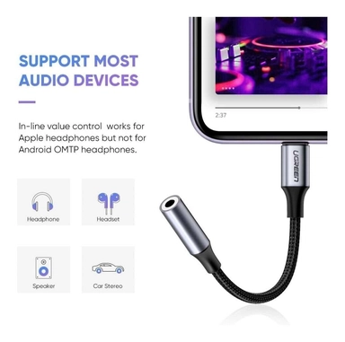 UGREEN Lightning Connector Jack 3.0 Cable Aluminum Black