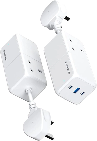 Powerology 65W Power Strip With Dual Power Sockets  White