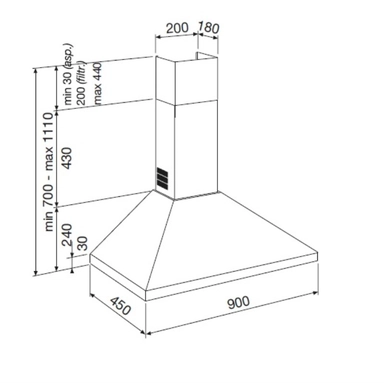 شفاط جليم جاز بلت ان 90 سم هرمى استيل GHP940IX