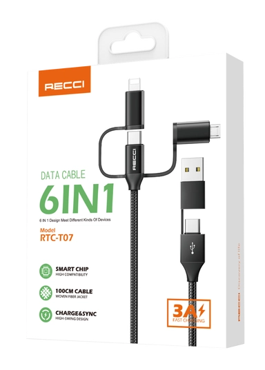 كابل Recci 6 In1 أسود