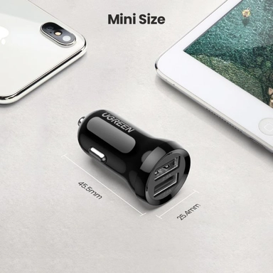 يوجرين , شاحن سيارة بمنفذ USB مزدوج ,أسود
