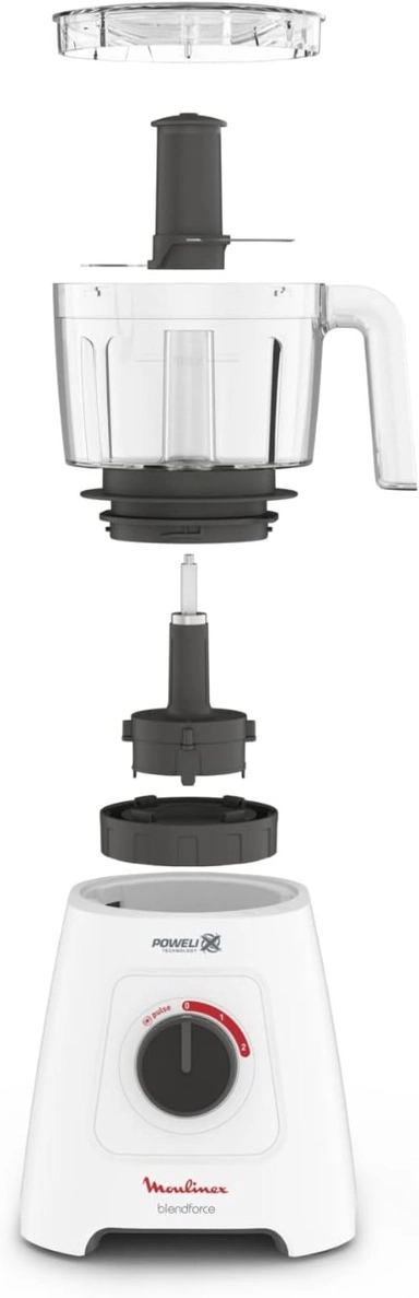 Moulinex Plastic Blender with Chopper, 600W, 1.75L, White, LM42X127