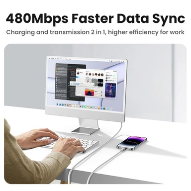 يوجرين , كابل USB-A إلى لايتنينج  ,نيكل 2 متر ,  فضي 