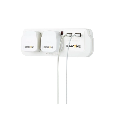 Datazone Power Socket Adapter 2 way With 2-USB Charger White