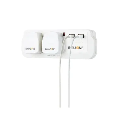 Datazone Power Socket Adapter 2 way With 2-USB Charger White