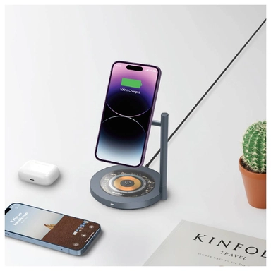 Momax Dual Magnetic Wireless Charging Stand 15W Space Grey