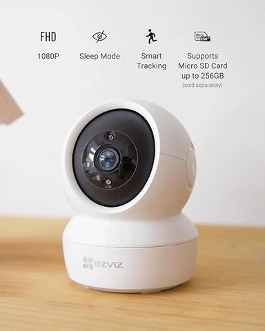 ايزفيز، كاميرا داخلية ذكية سي 6 ان، دقة عالية كاملة 1080، وايفاي، 360 درجة، ابيض