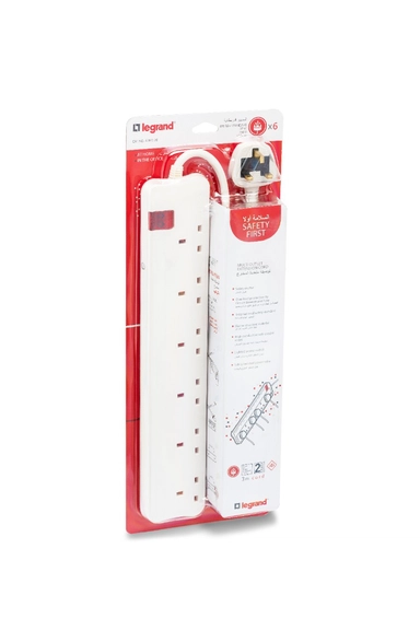 Legrand Power Extension Cord 6 Sockets 3M Long Cord White