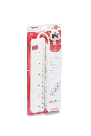 Legrand Power Extension Cord 6 Sockets 3M Long Cord White