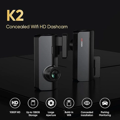 هيكفيجن، كاميرا سيارة، 1080p HD، عدسة واسعة، مكبر صوت، واي فاي، أسود، K2
